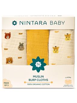 NINTARA BABY - Unisex Multi-Colour Printed Burp Cloths (Pack of 3)