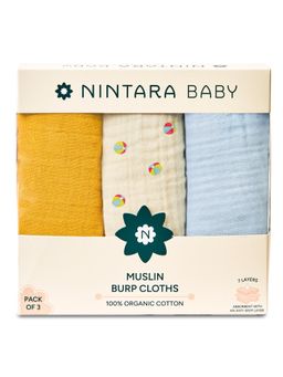 NINTARA BABY - Unisex Multi-Colour Printed Burp Cloths (Pack of 3)