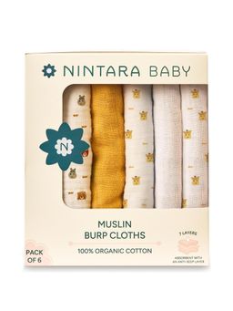 NINTARA BABY - Unisex Multi-Colour Printed Burp Cloths (Pack of 6)
