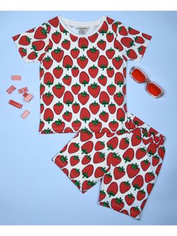 Be Awara - Half Sleeves Cotton T-shirt & Shorts Stawberry Print (Set of 2)