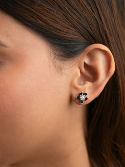 Tora - Nyx 925 Sterling Silver Black Floral Earrings
