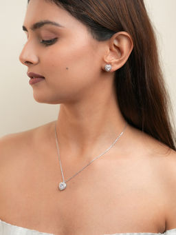 Tora - Pink Love Locked 925 Sterling Silver Soft Heart Necklace Set