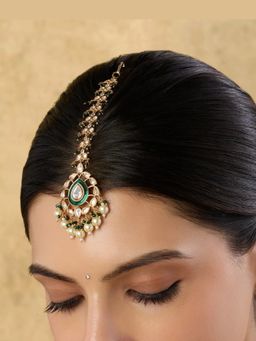 Indinoor - Green Tivaraa Kundan Polki Maang Tikka