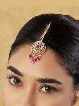 Indinoor - Pink Thaniya Zircon Maang Tikka