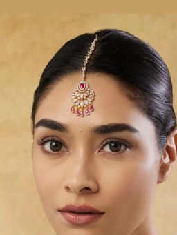 Indinoor - Pink Tashvini Zircon Maang Tikka