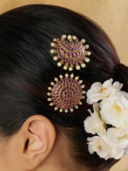 Indinoor - Pink Keeshu Hair Brooch Set (Pack of 2)