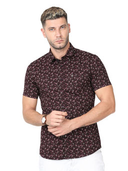 CP BRO - Mens Cotton Printed Slim Fit Polo Neck Maroon Color Shirt