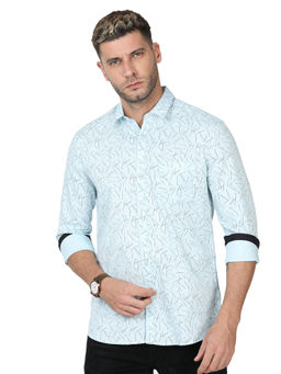 Classic Polo - Mens Cotton Printed Slim Fit Polo Neck Blue Color Shirt
