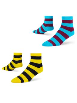 Dynamocks - Men and Women Stripes Ankle Length Socks - Free Size - Pack of 2 Pairs