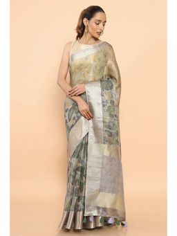 Soch - Women Multi-Color Organza Printed Saree with Unstitched Blouse