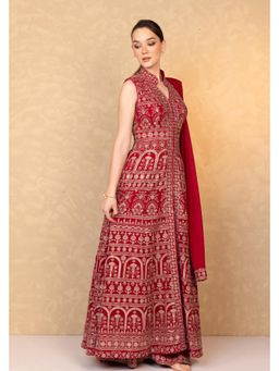 RCKC Aurum - Women Cherry Red Anarkali Kurta With Sharara