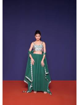 RCKC Aurum - Women Verdure Bloom Green Top Palazzo And Cape Set