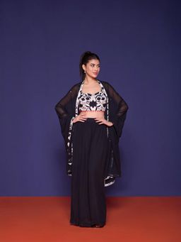 RCKC Aurum - Women Noir Bloom Black Top Palazzo And Cape Set