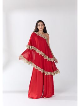 RCKC Aurum - Women Crimson Flame Red Kaftan With Palazzo