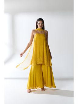 RCKC Aurum - Women Citron Drift Mustard Embellished Sharara With Kurta And Dupatta