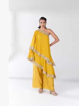 RCKC Aurum - Women Citron Drift Mustard Kaftan With Palazzo