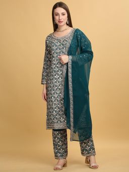 Aham-Vayam - Meer Embroidered Green Kurta with Pant and Dupatta