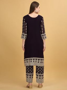 Aham-Vayam - Khoobsurat Embroidered Purple Kurta with Pant and Dupatta