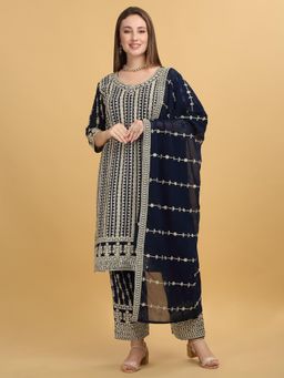 Aham-Vayam - Khoobsurat Embroidered Teal Kurta with Pant and Dupatta