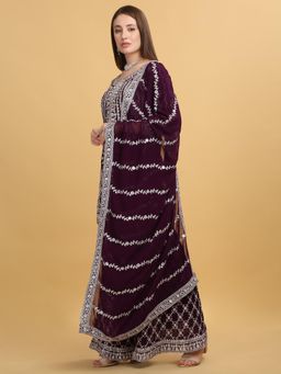 Aham-Vayam - Kasbah Embroidered Purple Kurta with Sharara and Dupatta