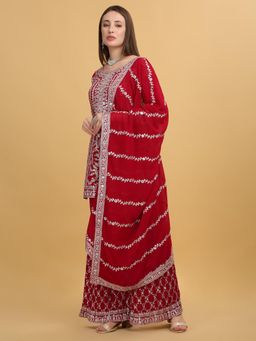 Aham-Vayam - Kasbah Embroidered Red Kurta with Sharara and Dupatta