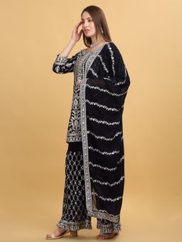 Aham-Vayam - Kasbah Embroidered Purple Kurta with Sharara and Dupatta