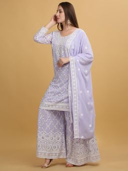 Aham-Vayam - Suhana Mirror Embroidered Lavender Kurta with Sharara and Dupatta