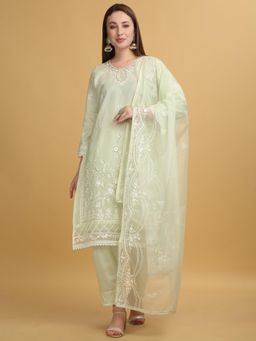 Aham-Vayam - Mayuri Embroidered Green Kurta with Pant and Dupatta
