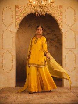 AFRIYA - Yellow Hoor-E-Mahal Ombre Kurta with Sharara and Dupatta