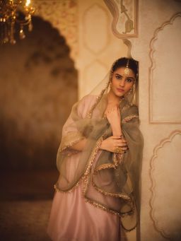 AFRIYA - Pink Gulbano V-Neck A-Line Kurta with Pants and Dupatta