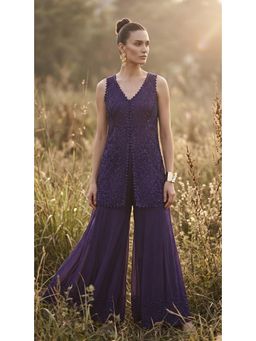 Basanti Kapde aur Koffee - Purple Georgette Embroidered Kurta With Sharara