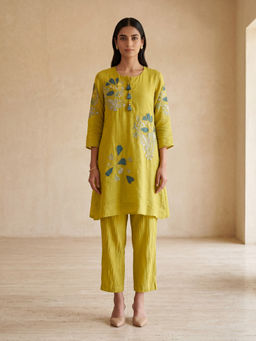 "Two Sisters" by Gyans - Lime Green Floral Embroidered Co-Ord Set