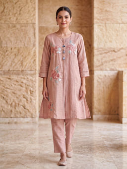 "Two Sisters" by Gyans - Blush Pink Floral Embroidered Co-Ord Set