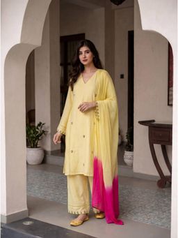Label Shaurya Sanadhya - Butter Yellow Kurta with Pant and Dupatta