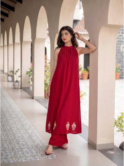 Label Shaurya Sanadhya - Long Maroon Kurta with Palazzo