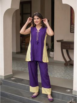 Label Shaurya Sanadhya - Purple Silk Kurta with Pants