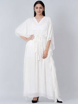 First Resort by Ramola Bachchan - Ivory Lurex Full Length Kaftan