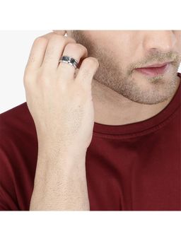 Yellow Chimes - Men Silver-Toned & Black Stainless Steel Band Finger Ring