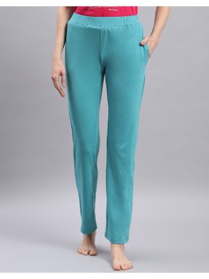 Womens Mid-Rise Solid Trackpant - Navy/Turquoise