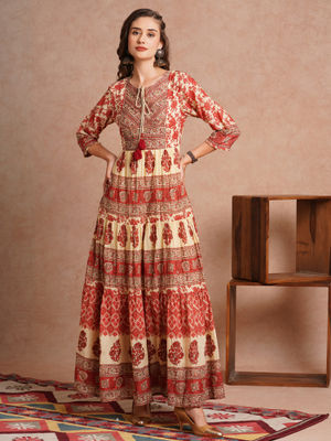 Women Ethnic Printed Flared Maxi Dress