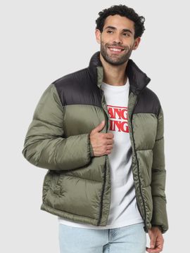 designer green puffer jacket