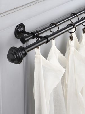 The Decor Mart - Premium 48-88" (19mm Thickness)double Extendable Curtain Rod With Black Iron Finial