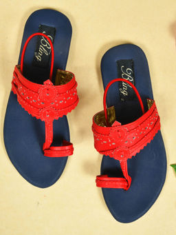 Bling Footwear - Red Solid Kolhapuris