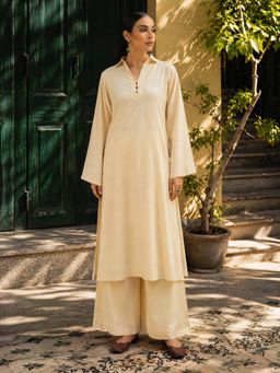 LAALZARI - Sand Cream Collar Neck Palazzo Set