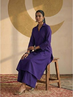 LAALZARI - Royal Purple Collar Neck Palazzo Set