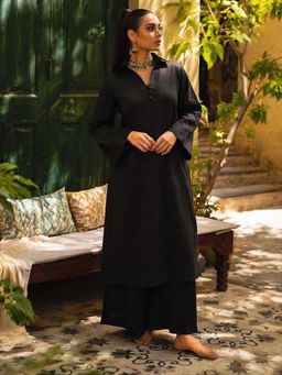LAALZARI - Black Collar Neck Palazzo Set