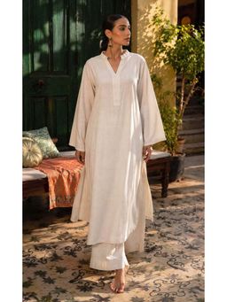 LAALZARI - Ivory Straight Mandarin Neck Palazzo Set