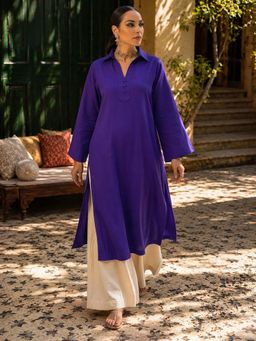 LAALZARI - Royal Blue Collar Neck Palazzo Set