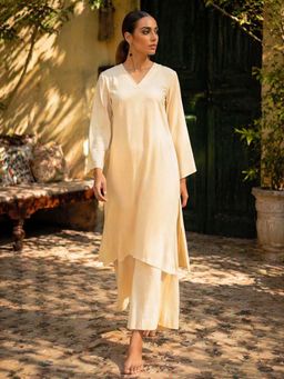 LAALZARI - Soft Cream V-Neck Palazzo Set