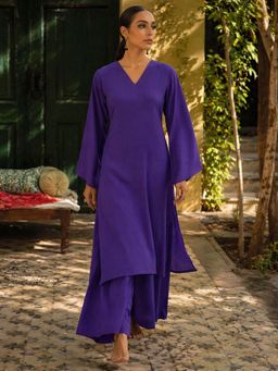 LAALZARI - Purple V-Neck Palazzo Set